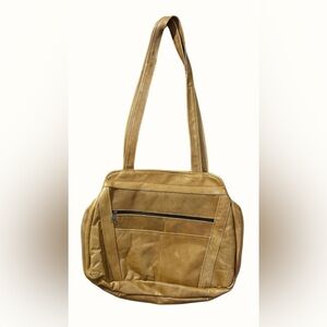 Vintage Genuine Leather Shoulder Tote Bag Brown 16x12 Made in Mexico